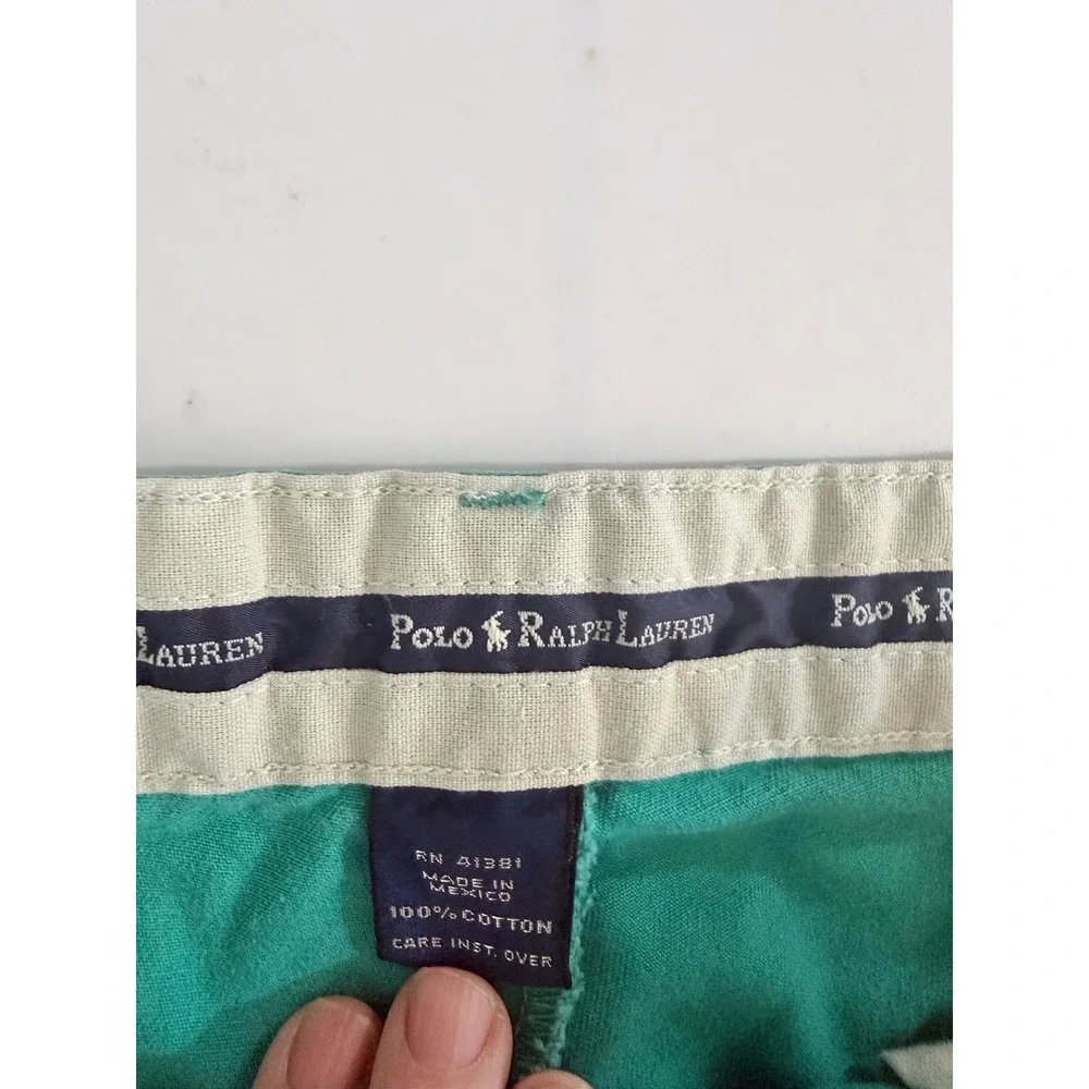Vtg Polo Ralph‎ Lauren Shorts Mens 34 Green Pleated Chino 8 In Preppy